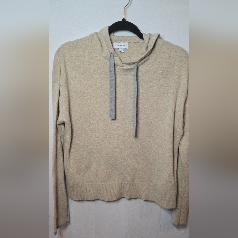 Evereve Womens Small Beige Gray Accent Hoodie Sweater